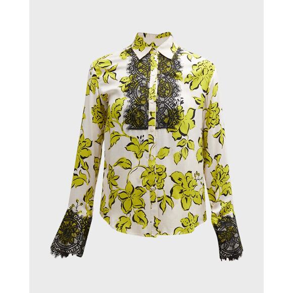 Le Superbe NWT Women's Polanco Floral Lace Tux Shirt Top Blouse